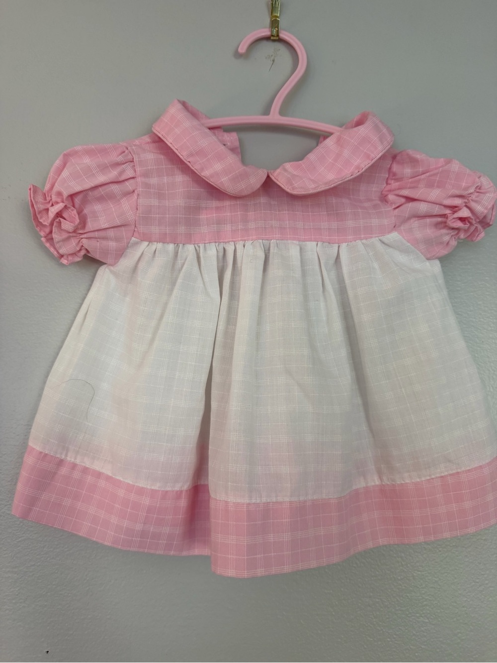 Vintage Pink & White Baby Girl Peter Pan Collar Dress Shirt